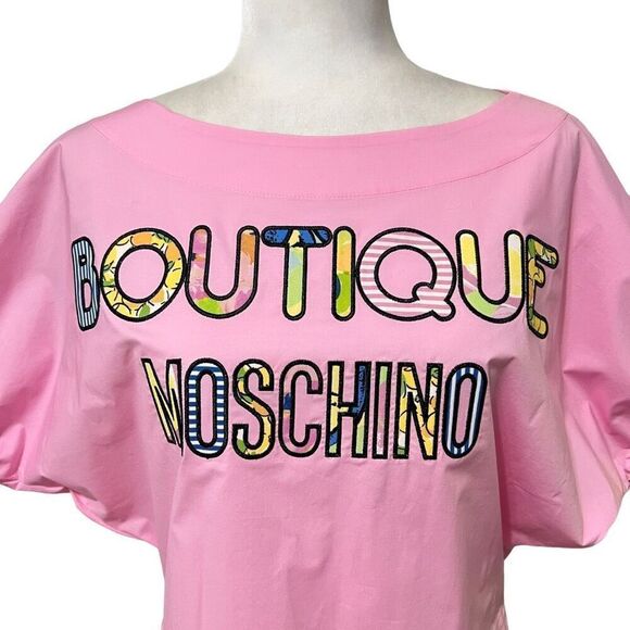 BOUTIQUE MOSCHINO New ! Iconic ! Pink Short-Sleeve Top Cotton Sz Small - Picture 2 of 10